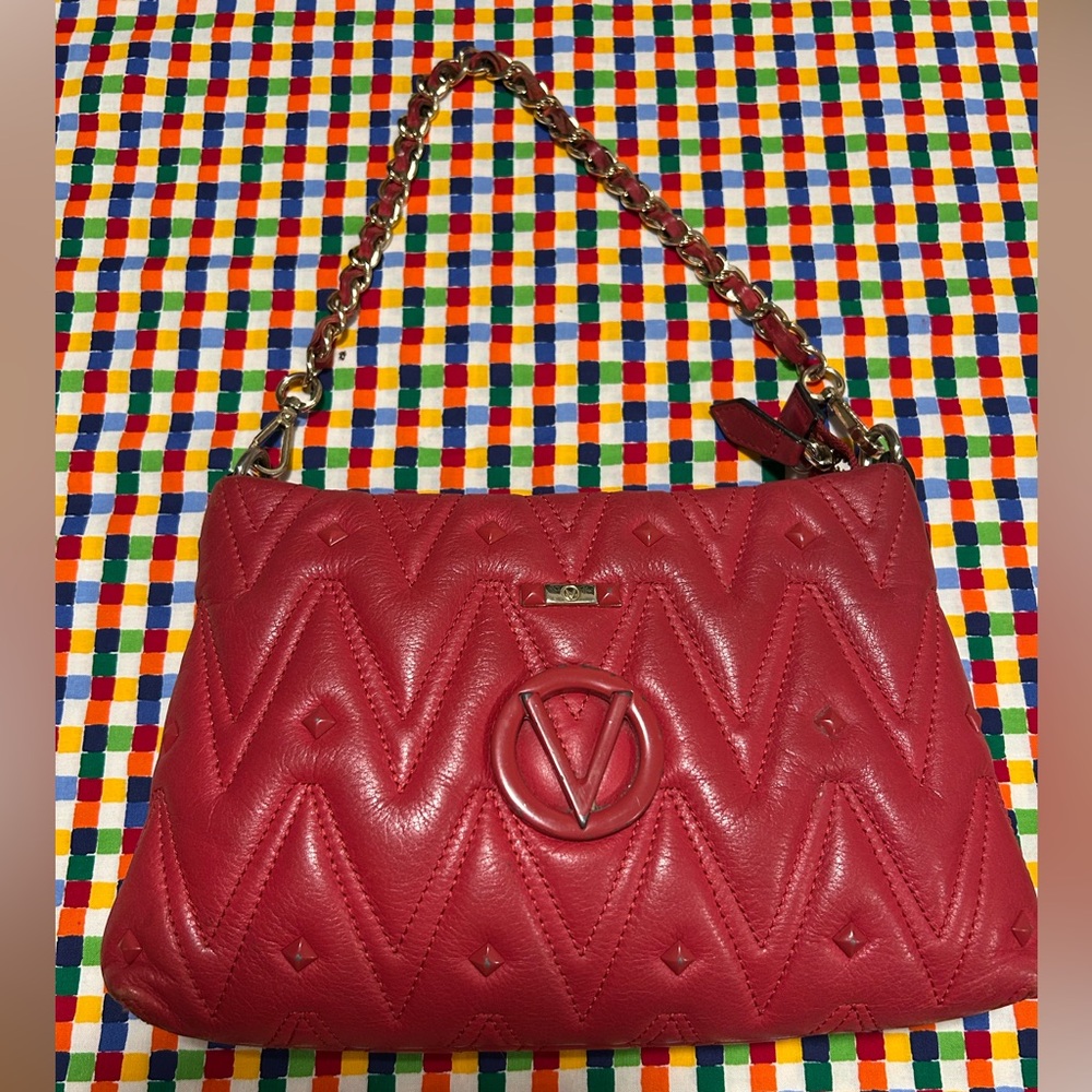 Valentino Handbag Lipstick Red Studded Crossbody Shouder Bag Purse Zipper